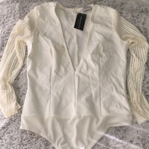 Plunging Pearl White Bodysuit
